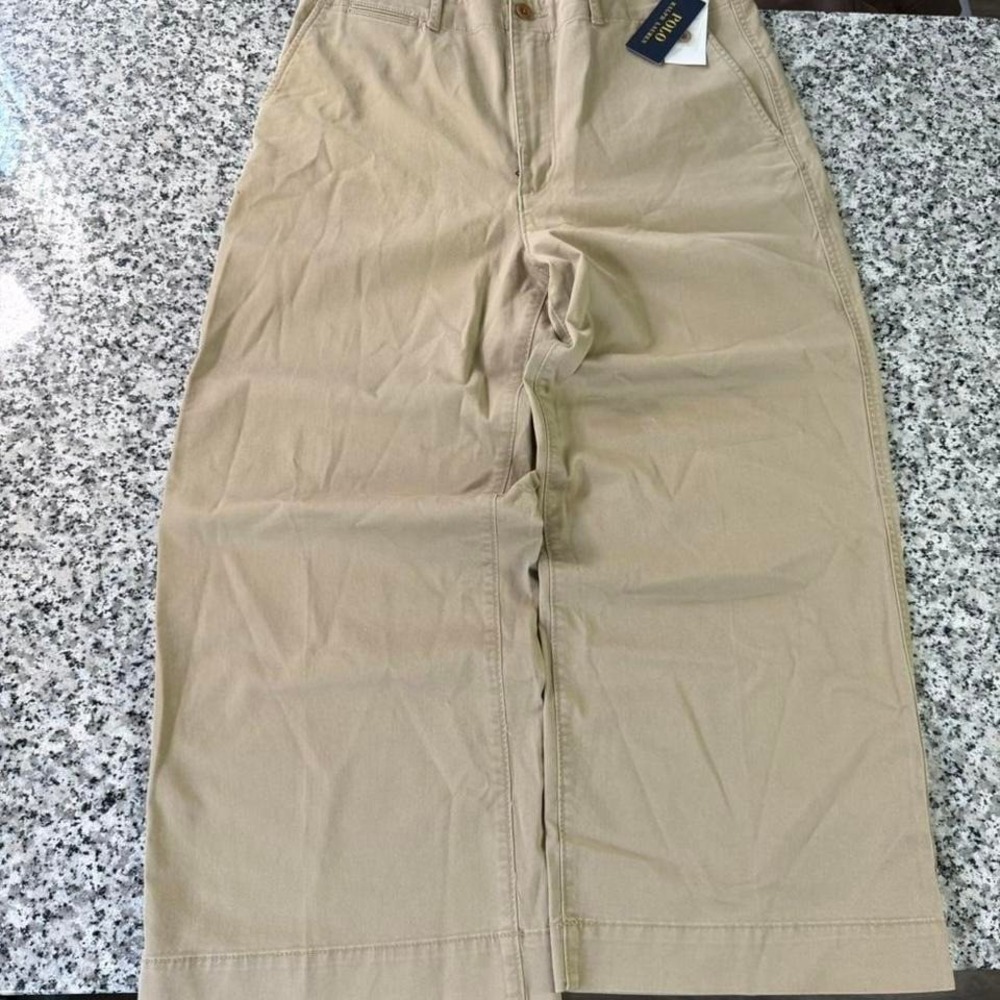 Polo Ralph Lauren Women's Stretch Cotton Twill Wide Leg Crop Pants 12 (Large NEW